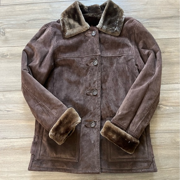 Dennis Basso Brown Faux Fur Lined Leather Jacket Women’s Small - Picture 3 of 5